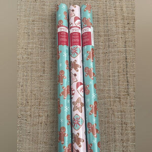 New Gingerbread Christmas Cookie Themed wrapping paper 1 teal roll